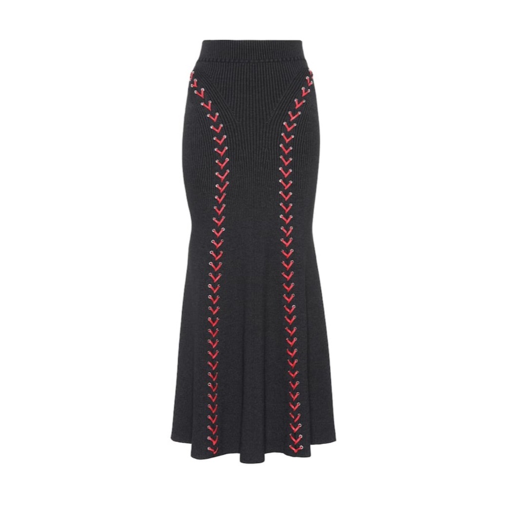 Alexander McQueen Wool Blend Leather Braided Skirt